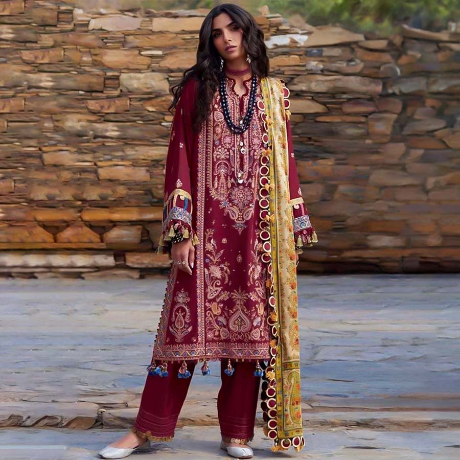 Red Lawn Cotton Printed Salwar Kameez