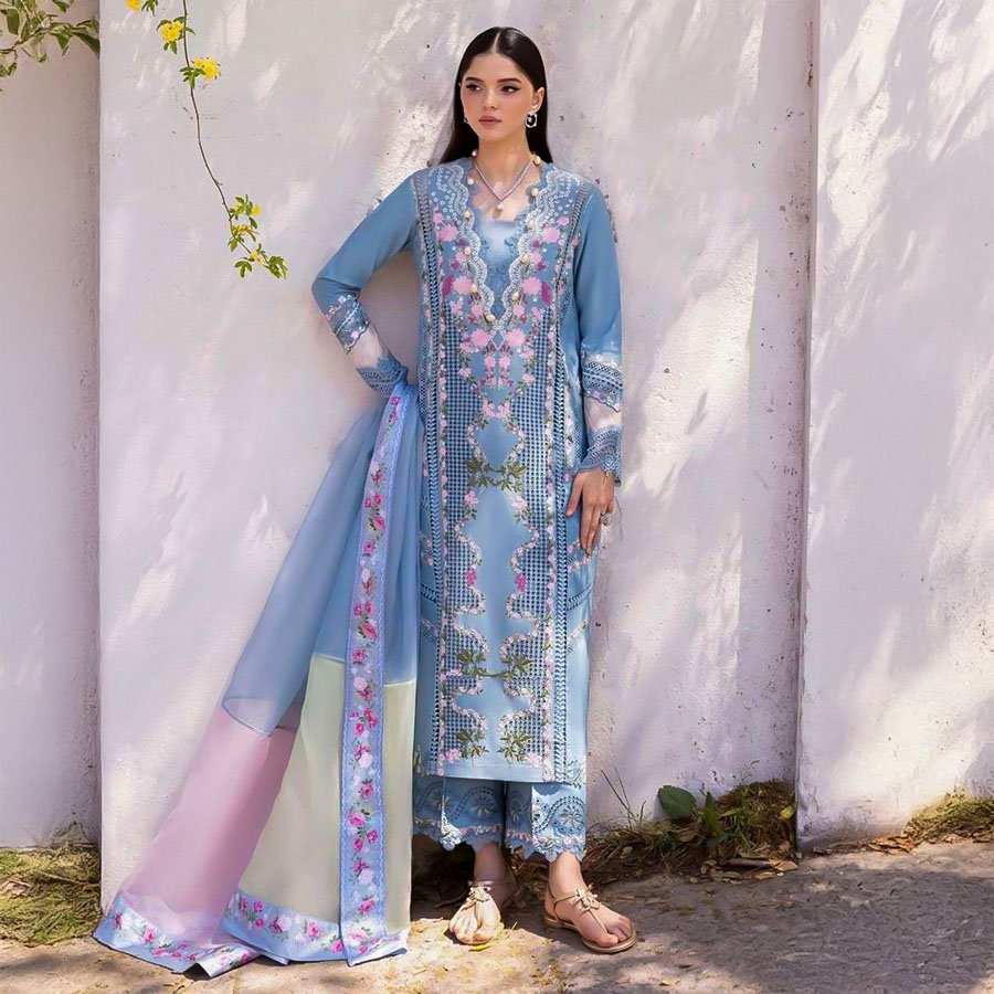 Blue Lawn Printed Salwar Kameez