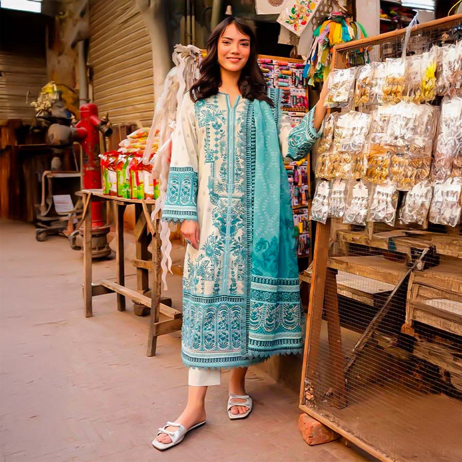 Sky Blue Lawn Cotton Casual Wear Salwar Kameez