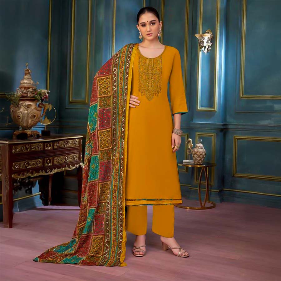 Yellow Rayon Casual Wear Salwar Kameez