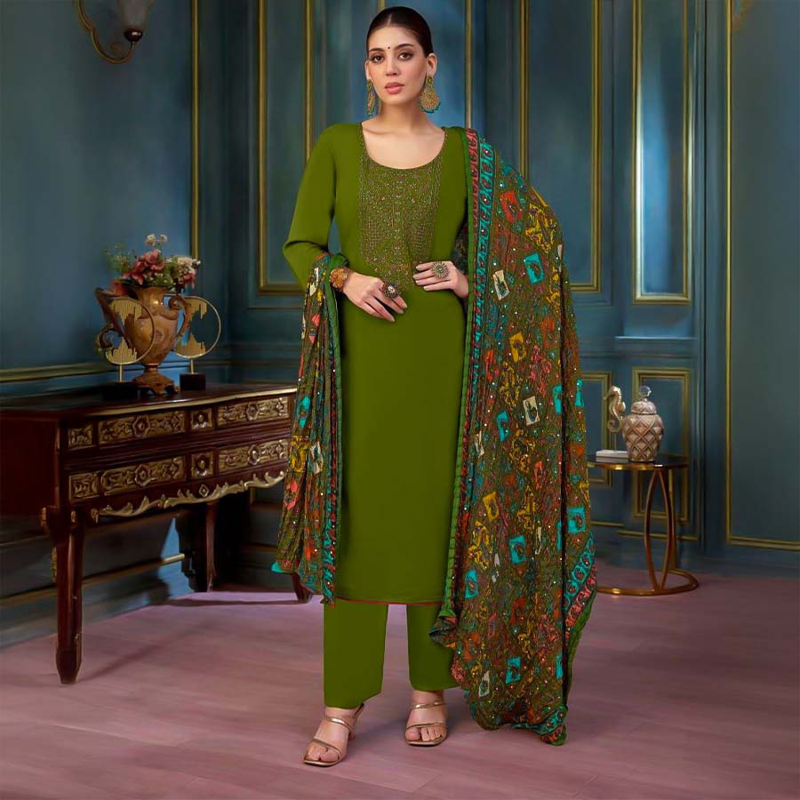 Green  Rayon Casual Wear Salwar Kameez