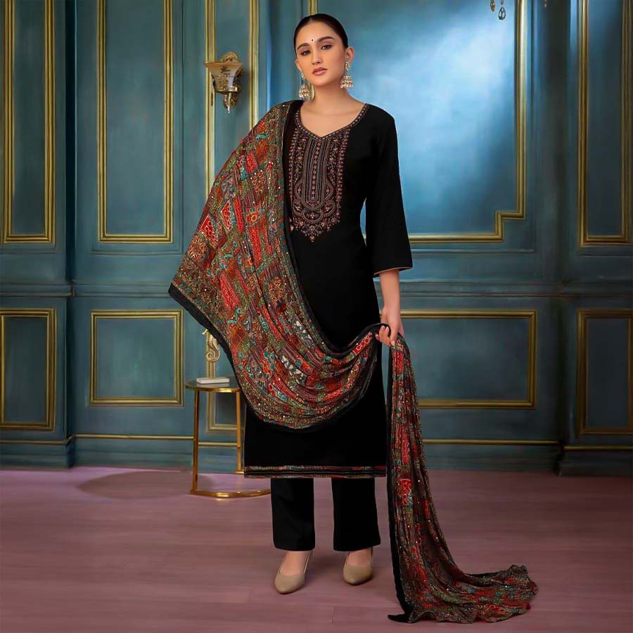 Black  Rayon Casual Wear Salwar Kameez