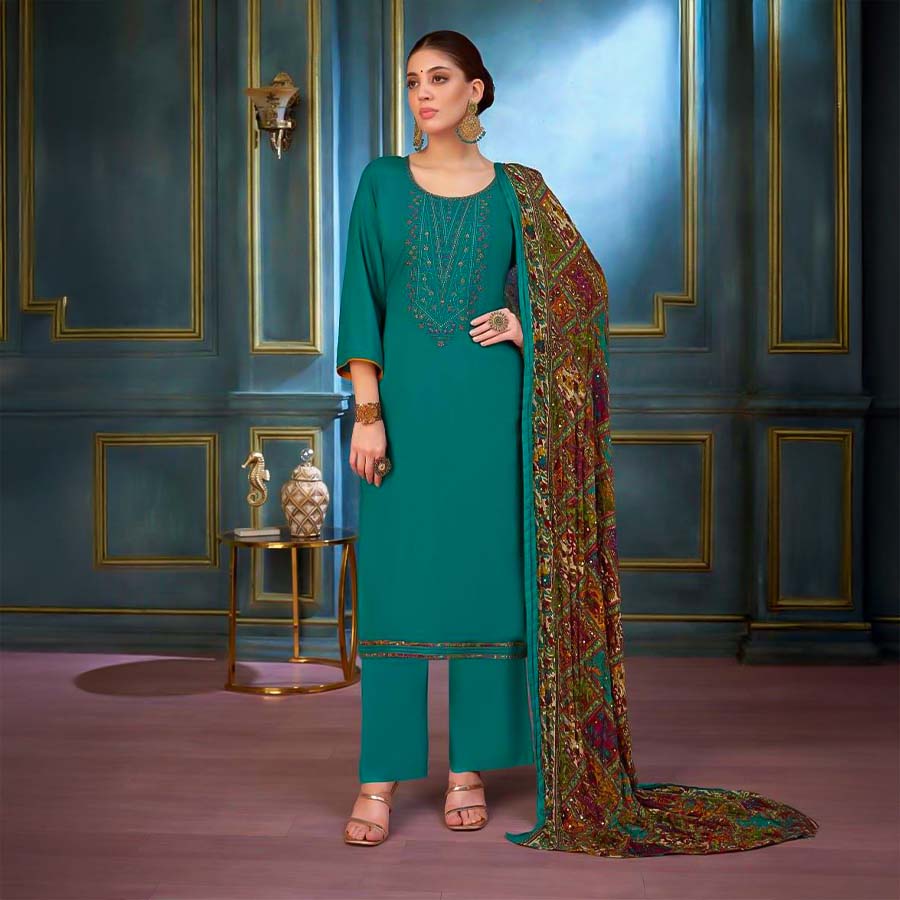 Green  Rayon Casual Wear Salwar Kameez