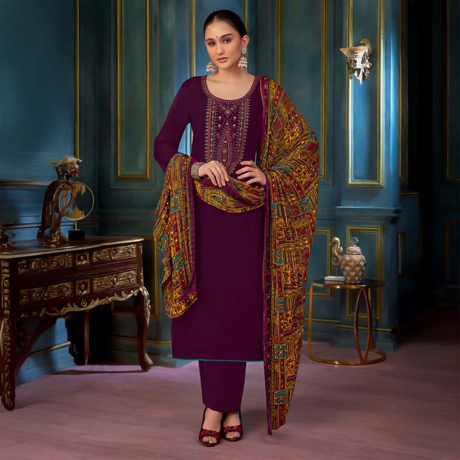 Violet Rayon Casual Wear Salwar Kameez