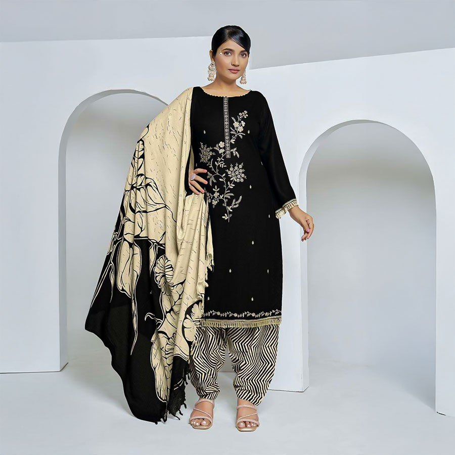 Black Rayon Casual Wear Salwar Kameez