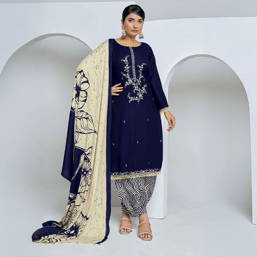 Blue Rayon Casual Wear Salwar Kameez
