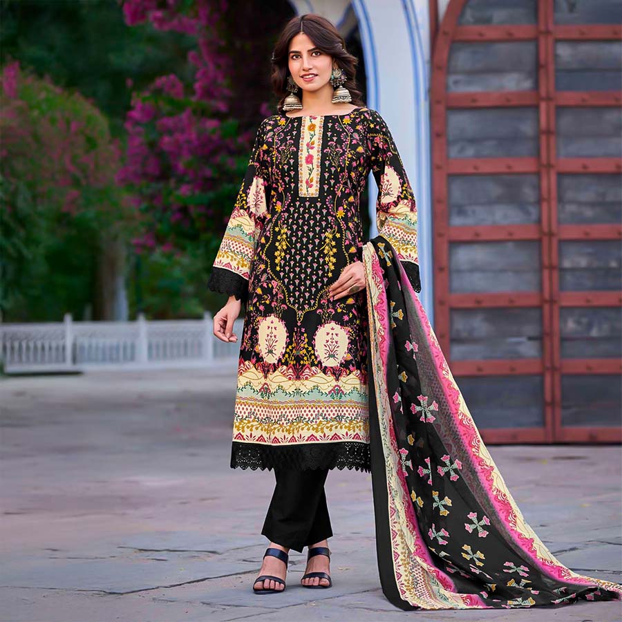 Black  Cotton Printed Salwar Kameez