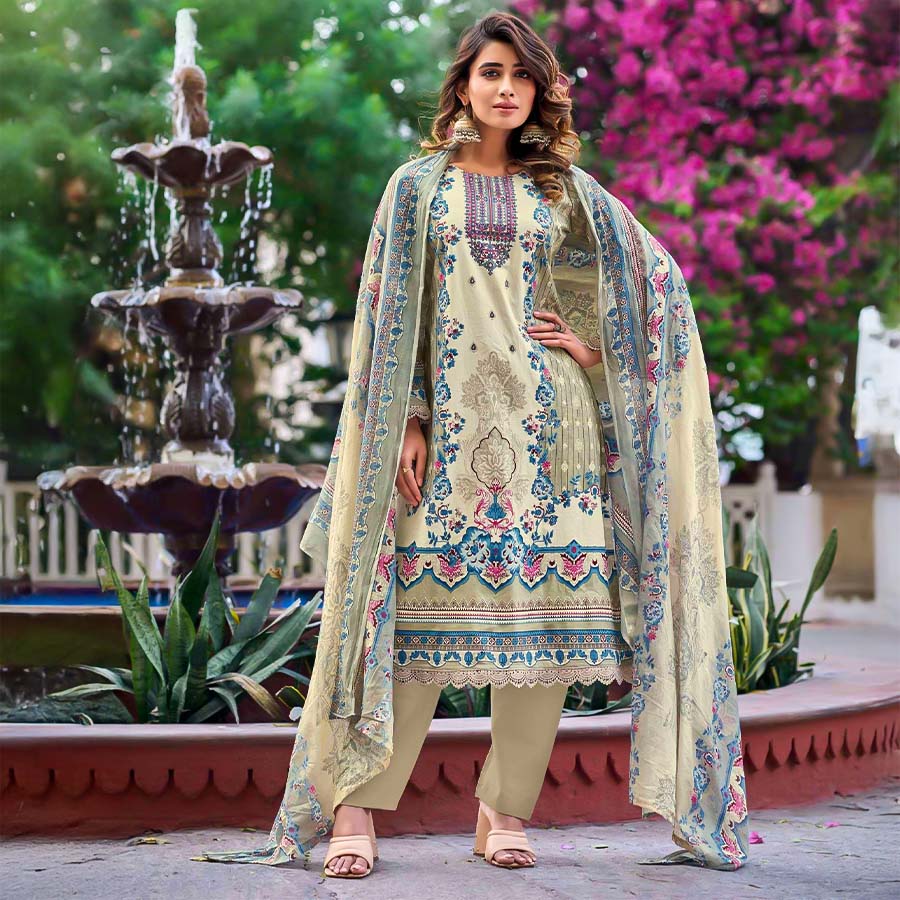 White  Cotton Printed Salwar Kameez