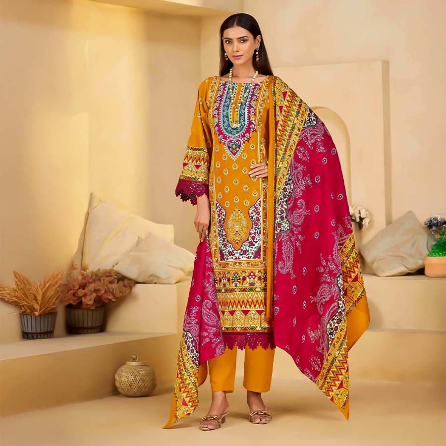 Yellow Mix Cotton Printed Salwar Kameez