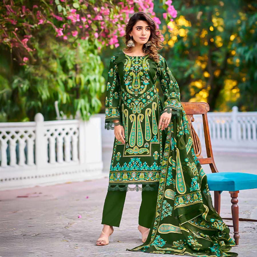 Green  Cotton Printed Salwar Kameez