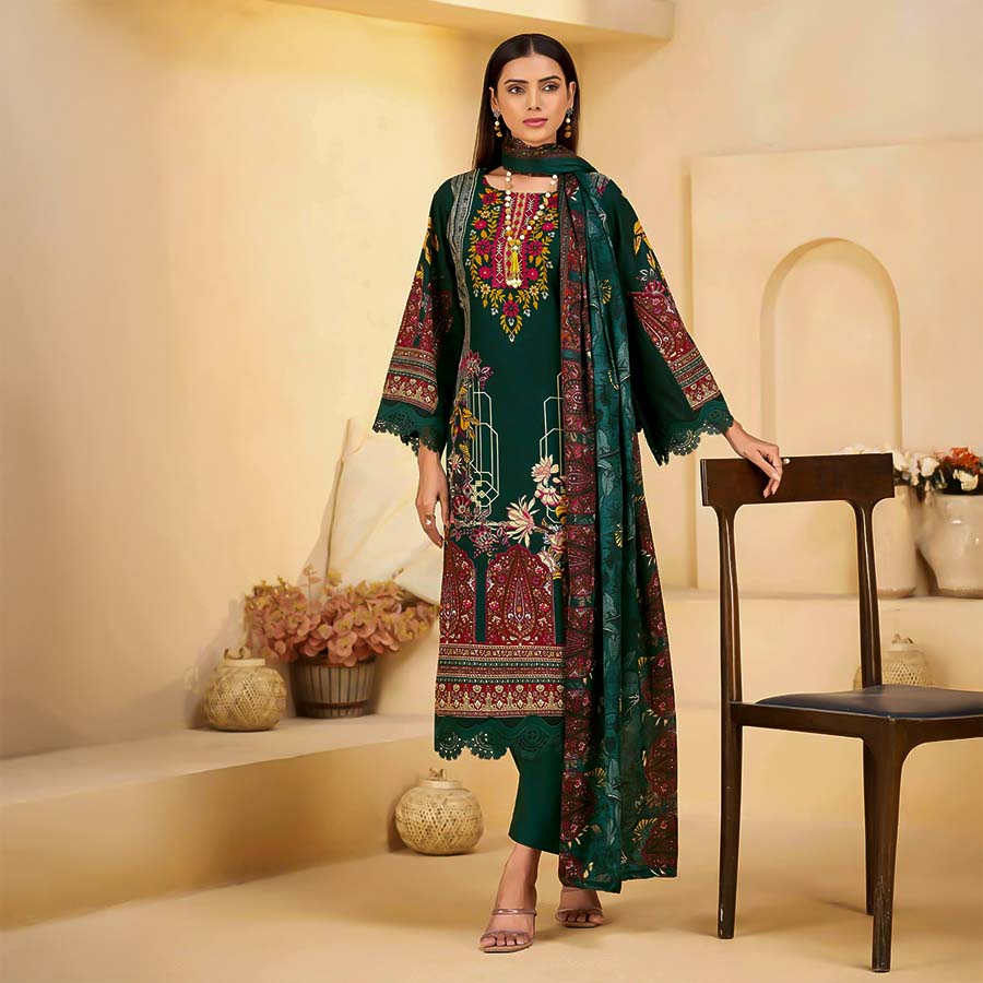 Green  Mix Cotton Printed Salwar Kameez