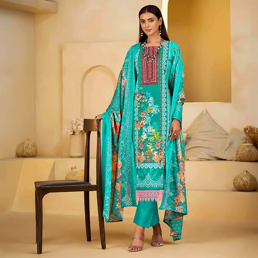 Cyan Mix Cotton Printed Salwar Kameez
