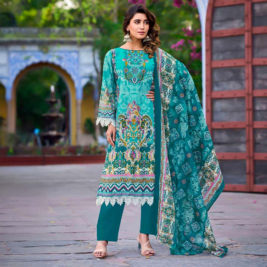 Sky Blue Cotton Printed Salwar Kameez