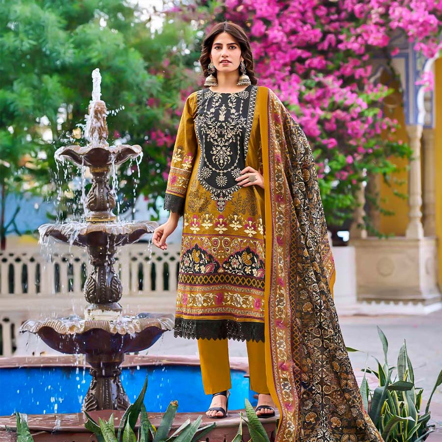 Green  Cotton Printed Salwar Kameez