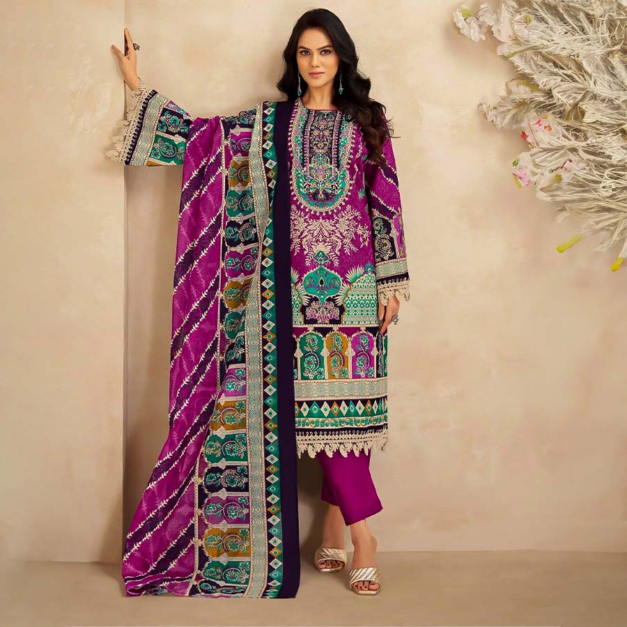 Purple Cotton Casual Wear Salwar Kameez