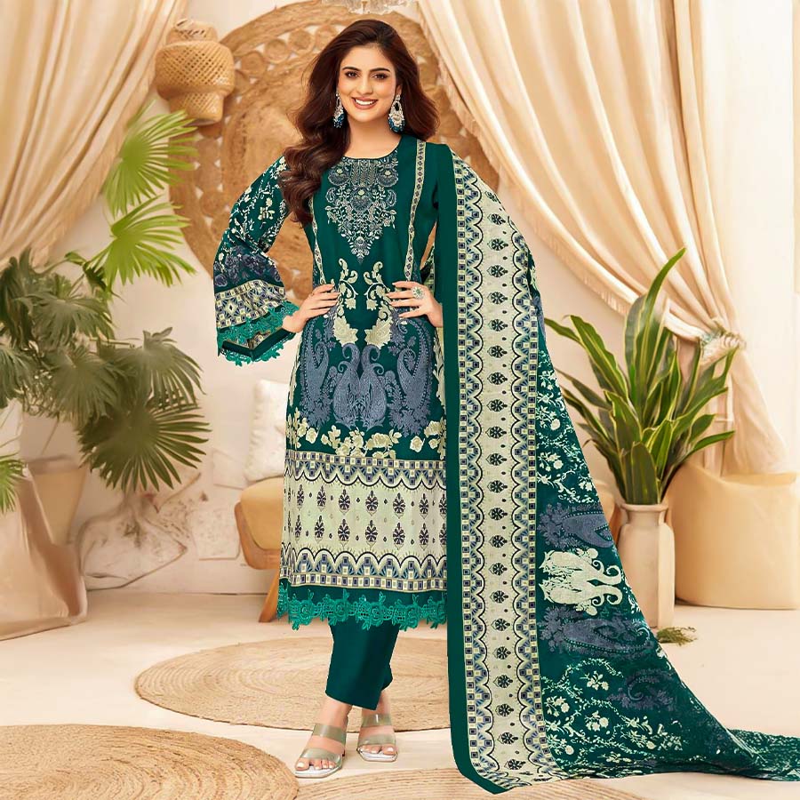 Green Cotton Printed Salwar Kameez