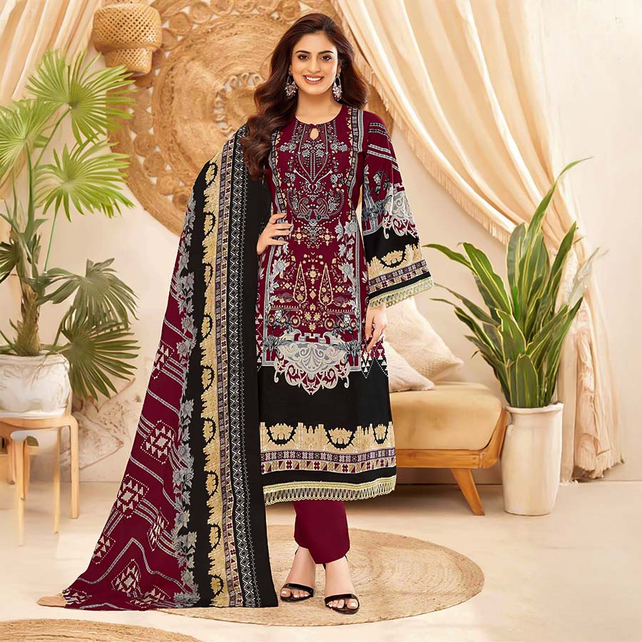 Red  Cotton Printed Salwar Kameez