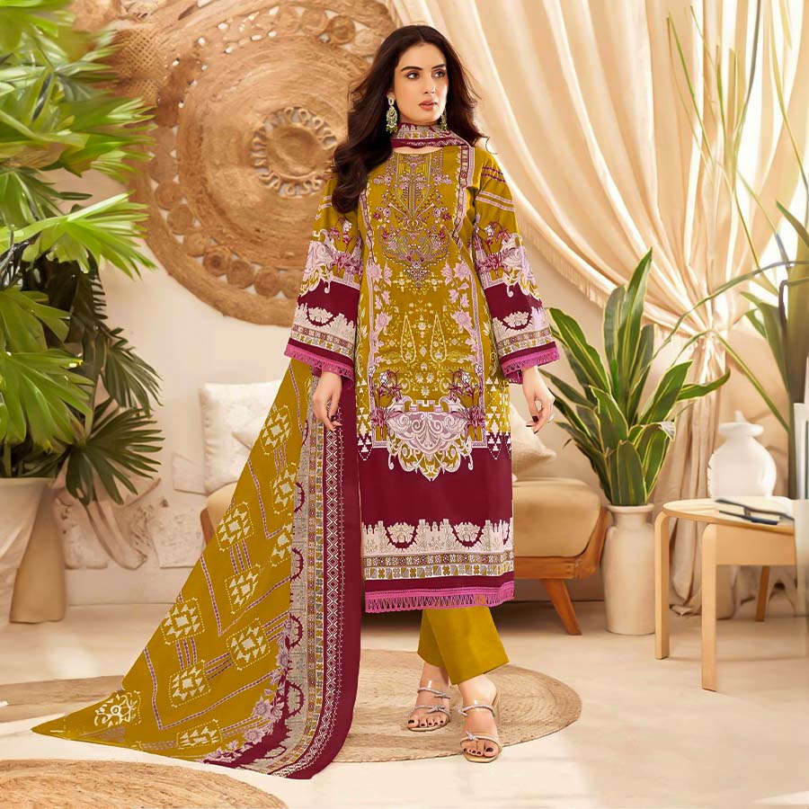Yellow Cotton Printed Salwar Kameez