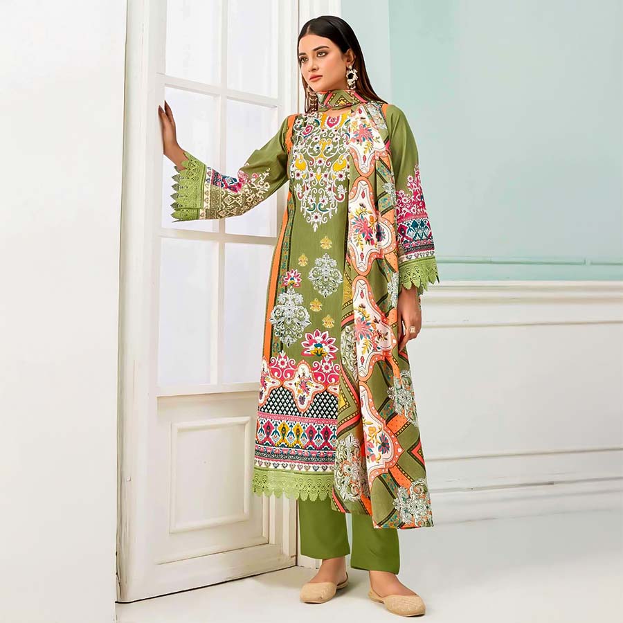 Green  Cotton Casual Wear Salwar Kameez