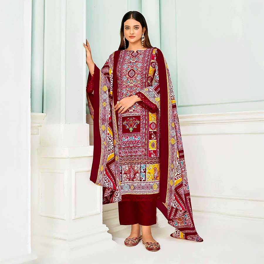 Red Cotton Casual Wear Salwar Kameez