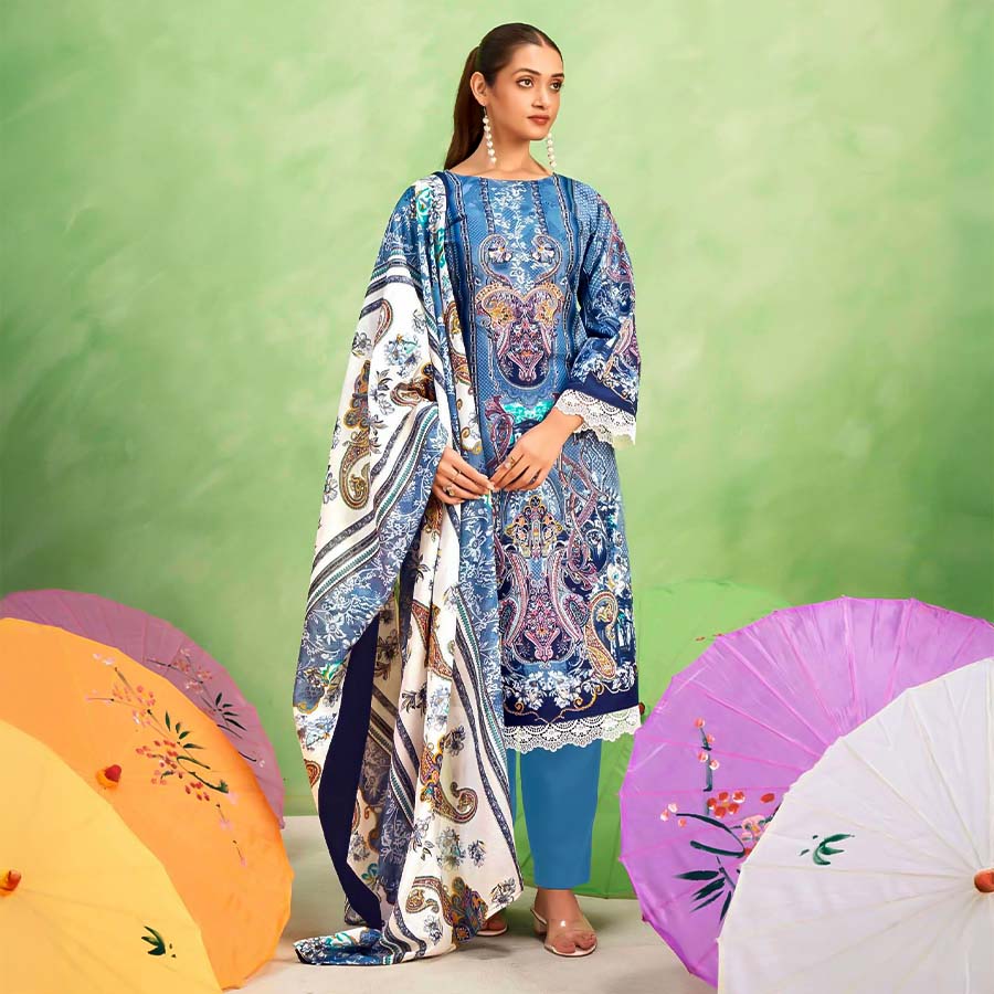Blue Cotton Casual Wear Salwar Kameez