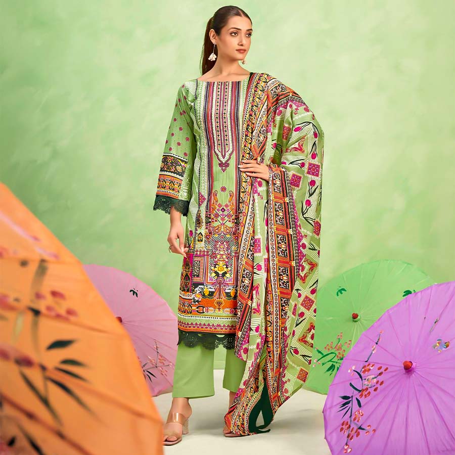 Green  Cotton Casual Wear Salwar Kameez