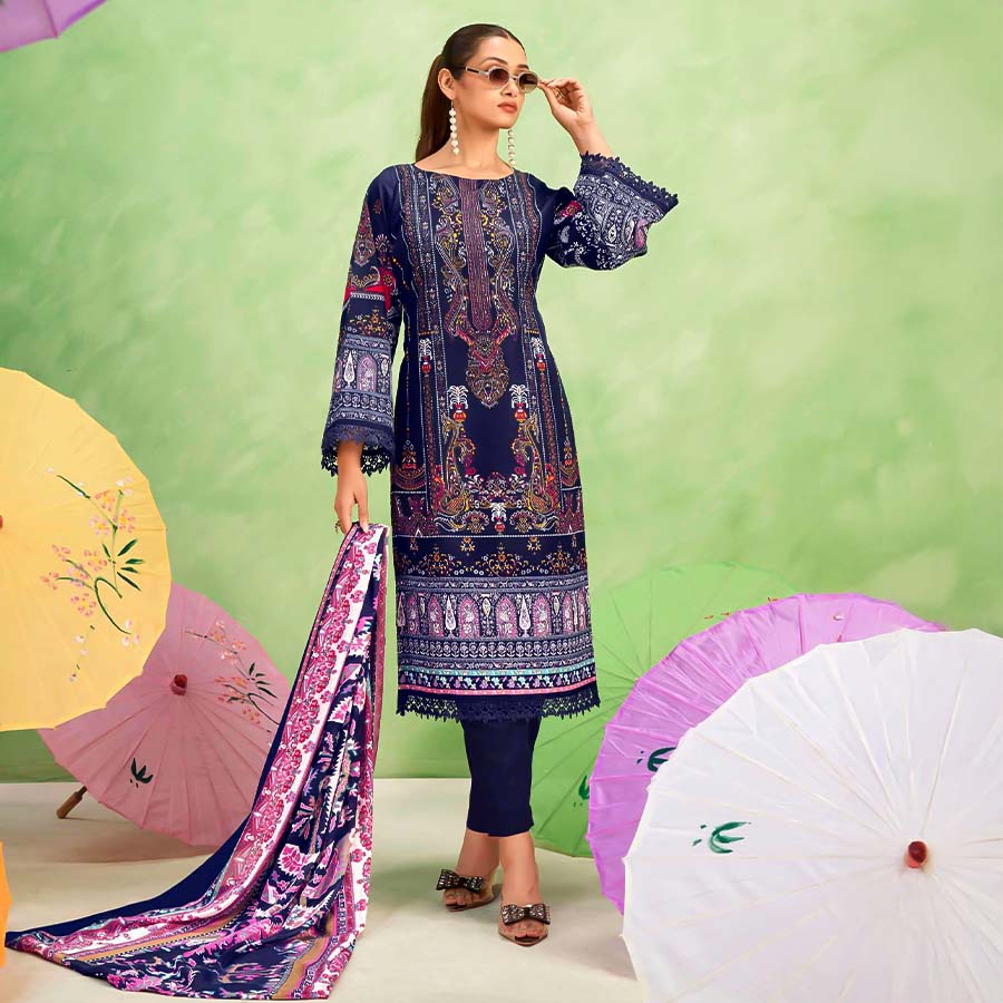 Blue Cotton Casual Wear Salwar Kameez