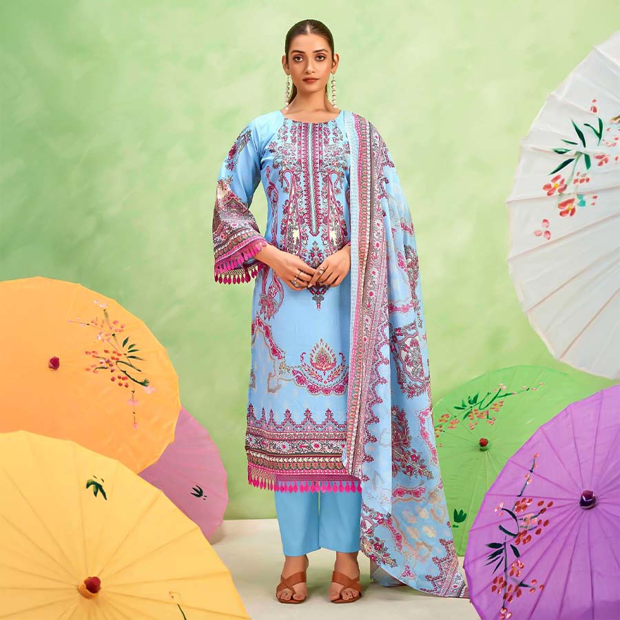 Blue Cotton Casual Wear Salwar Kameez