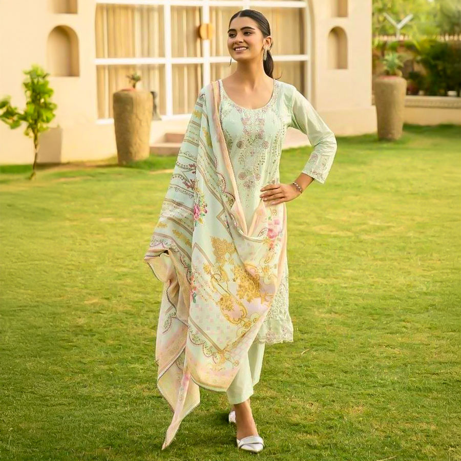Green  Cotton Casual Wear Salwar Kameez