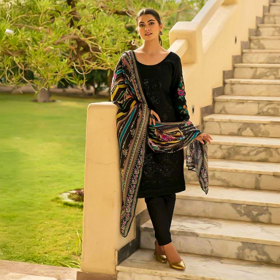 Black  Cotton Casual Wear Salwar Kameez