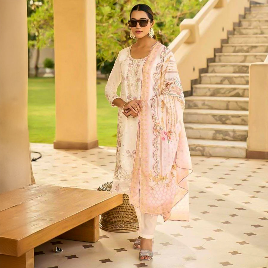 White  Cotton Casual Wear Salwar Kameez
