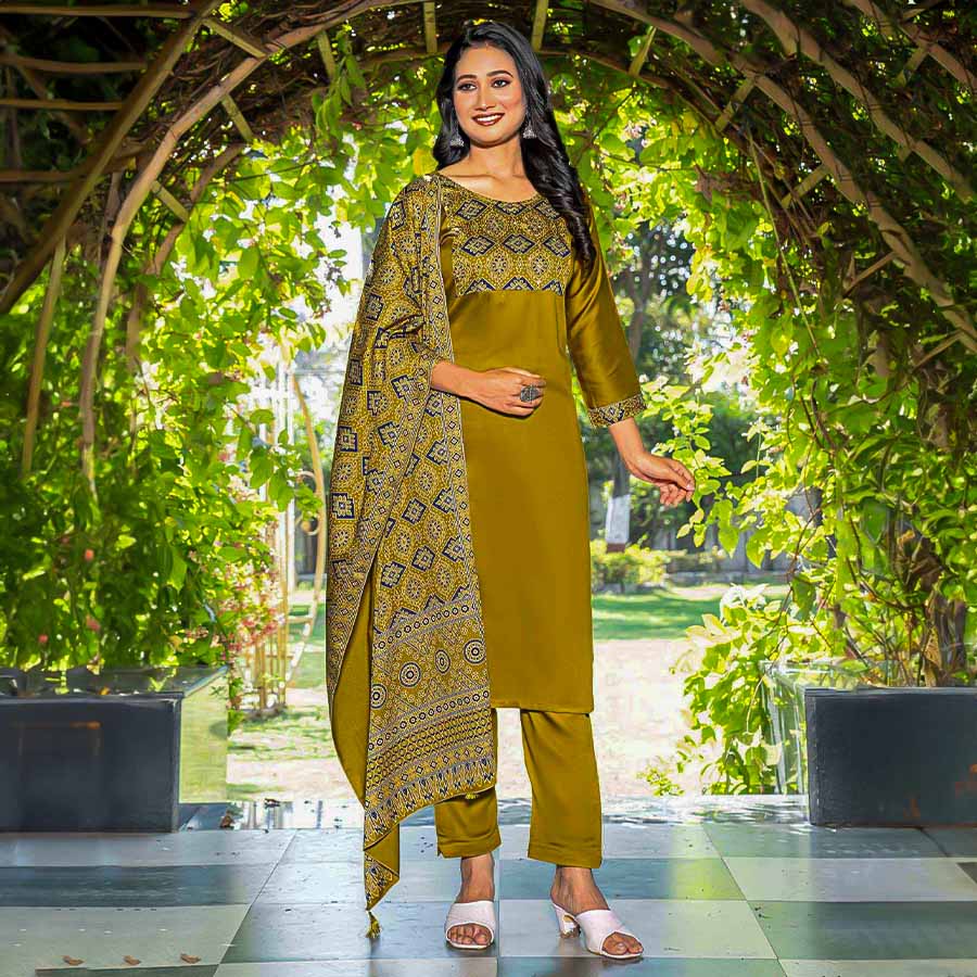 Yellow Silk Casual Wear Salwar Kameez