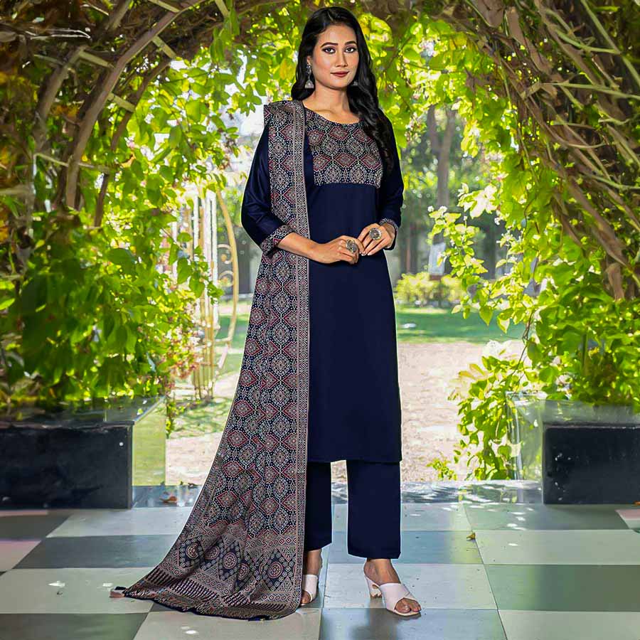 Blue Silk Casual Wear Salwar Kameez