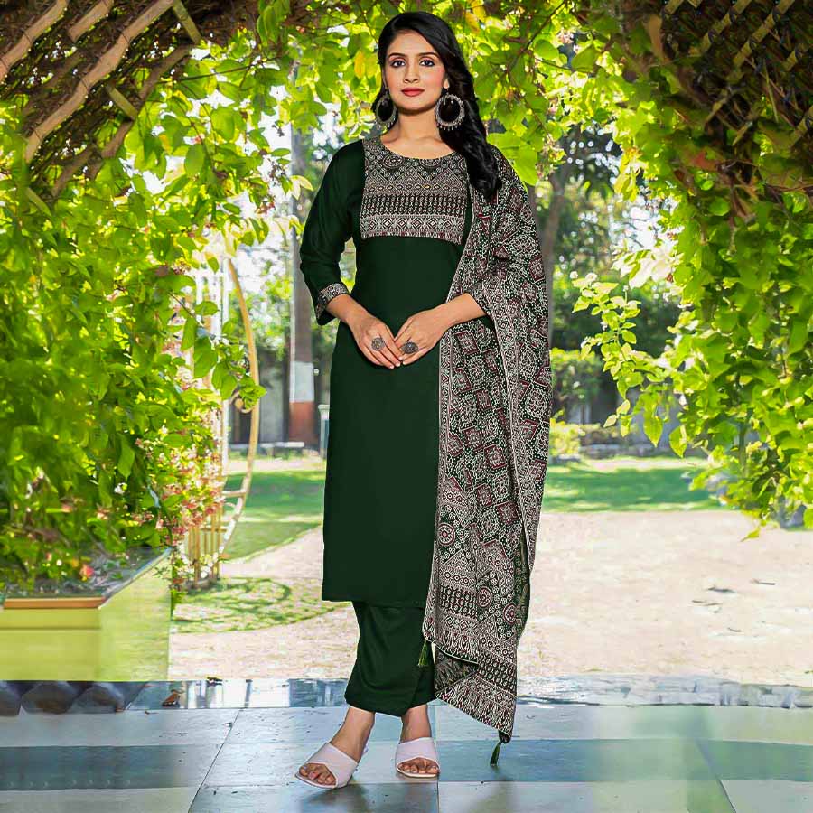 Green Silk Casual Wear Salwar Kameez