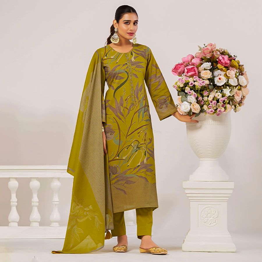 Green  Lawn Cotton Casual Wear Salwar Kameez