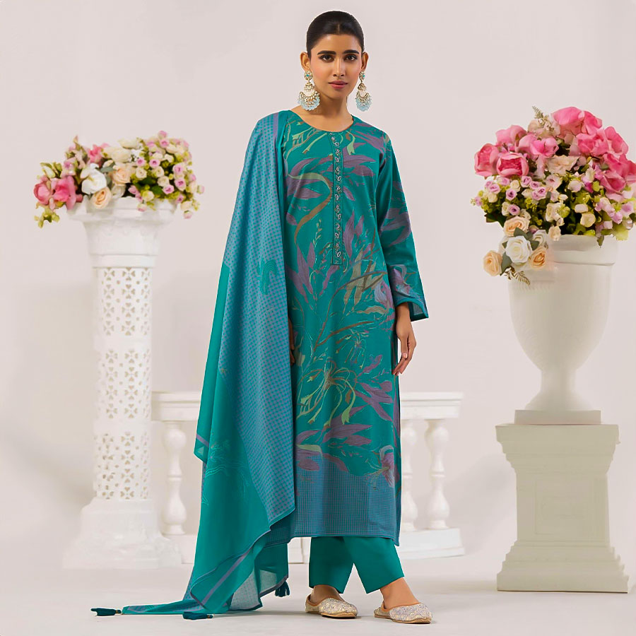 Green  Lawn Cotton Casual Wear Salwar Kameez