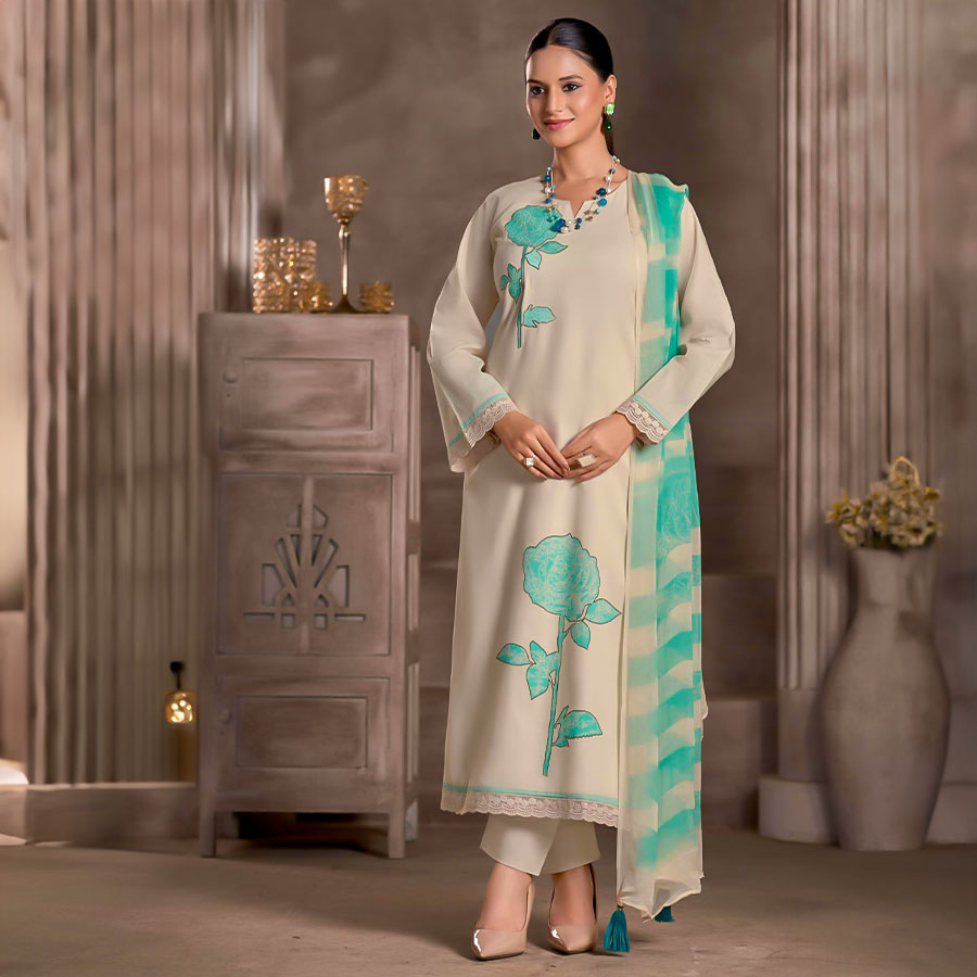 White  Lawn Cotton Casual Wear Salwar Kameez