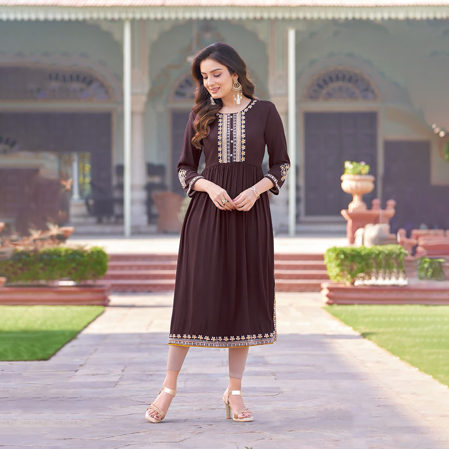 Brown Rayon Casual Kurtis