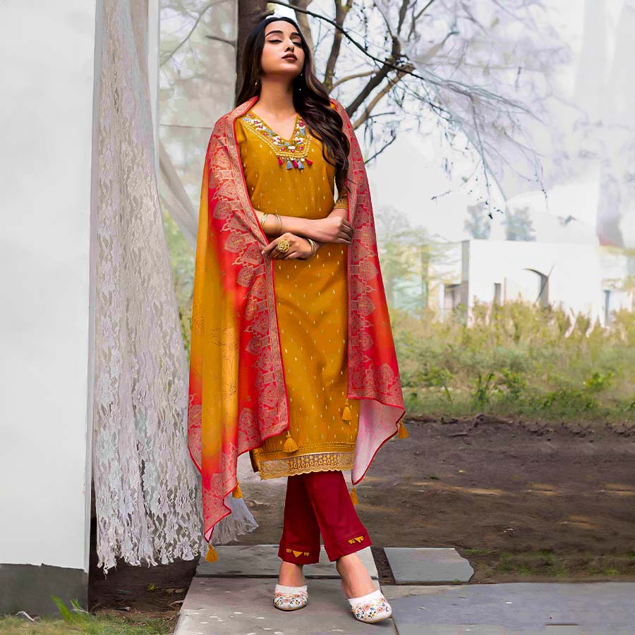 Yellow Vetican Casual Wear Salwar Kameez