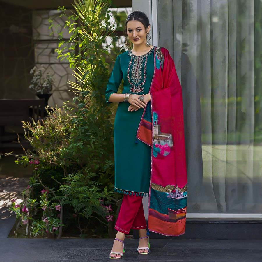 Green  Viscose Casual Wear Salwar Kameez