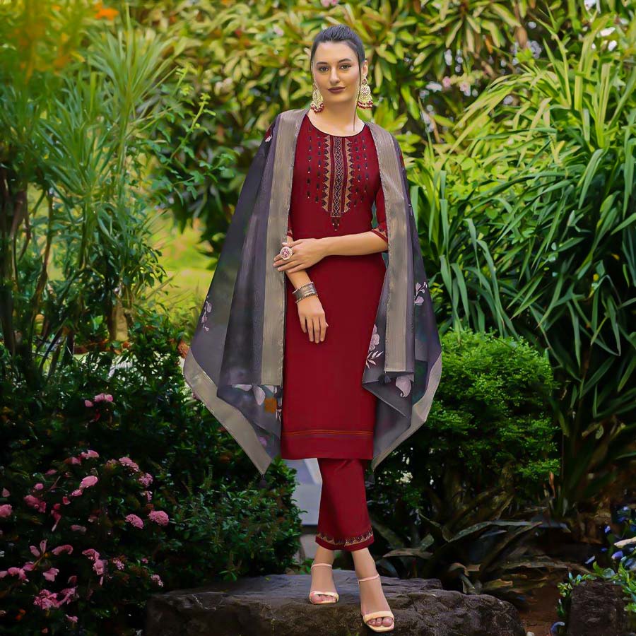 Red Viscose  Casual Wear Salwar Kameez