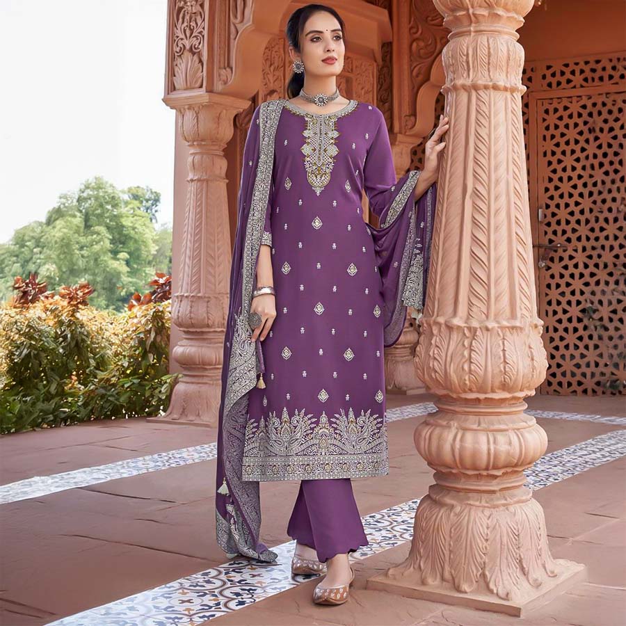Purple  Rayon Casual Wear Salwar Kameez