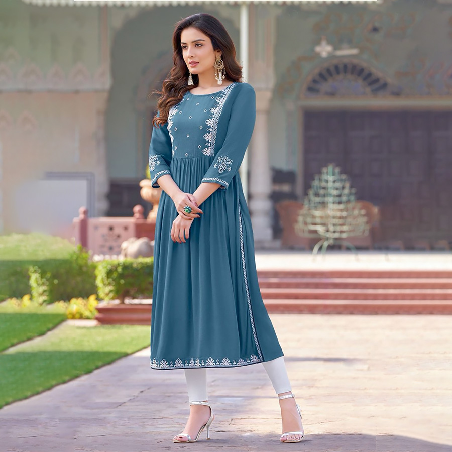 Blue Rayon Casual Kurtis