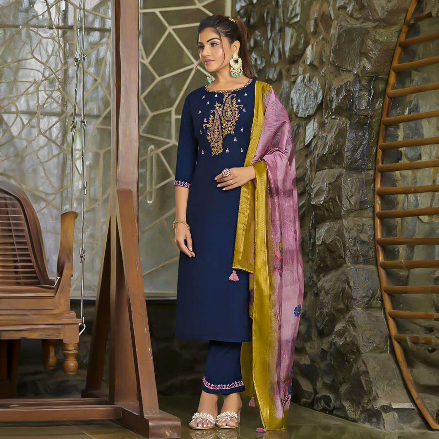 Blue Viscose  Casual Wear Salwar Kameez