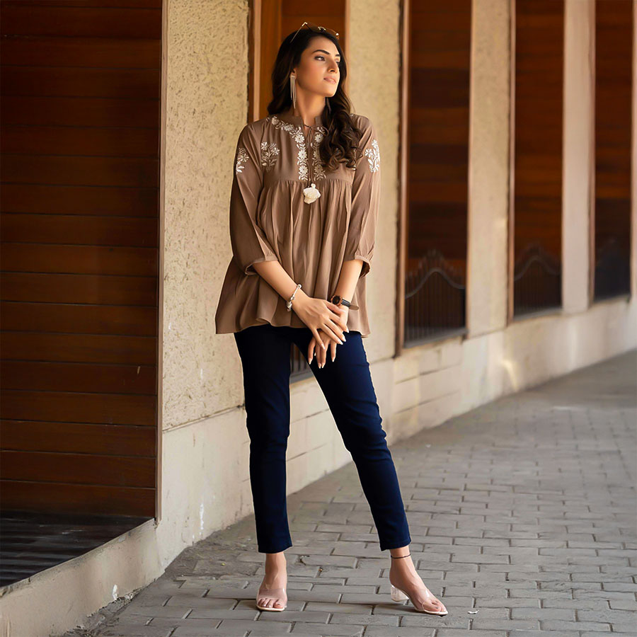 Brown Rayon Casual Wear Kurti