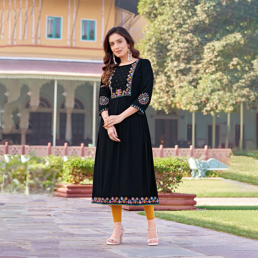 Black Rayon Casual Kurtis