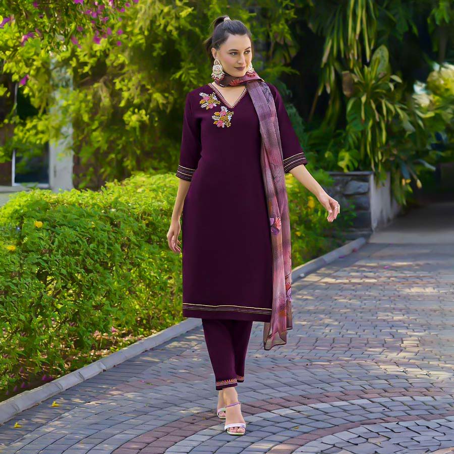 Violet Viscose  Casual Wear Salwar Kameez