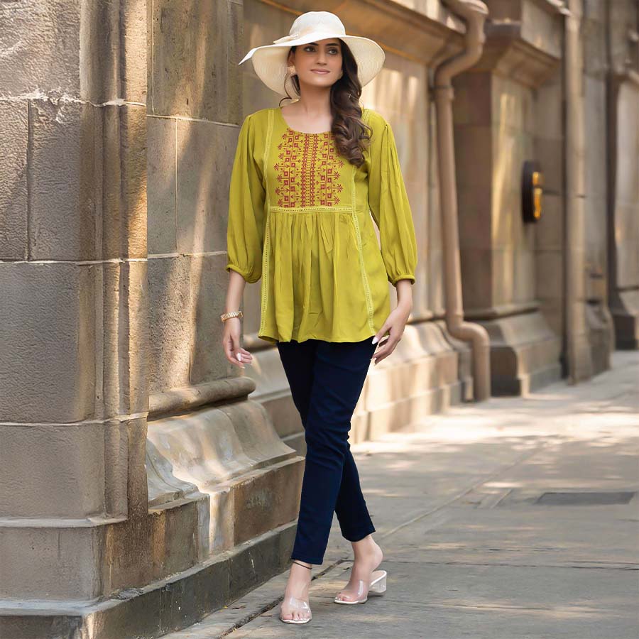 Green  Rayon Casual Wear Kurti
