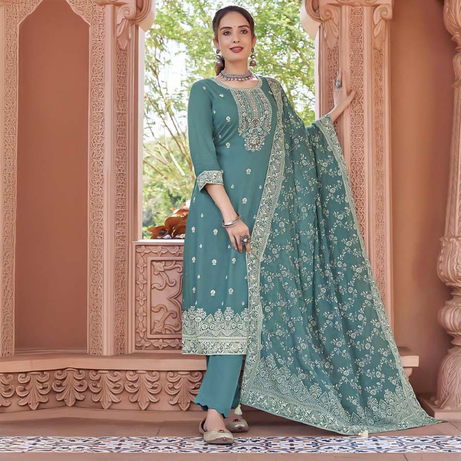 Blue  Rayon Casual Wear Salwar Kameez