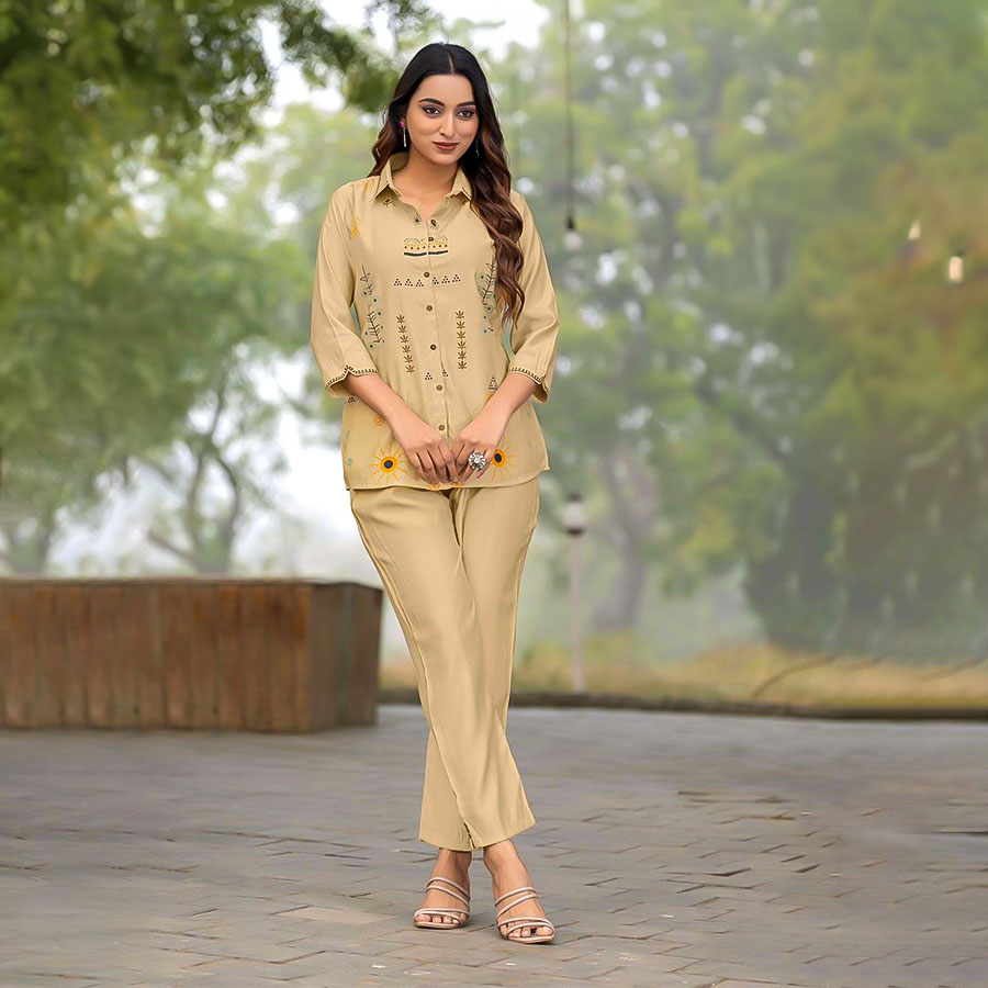 Light Brown Viscose Printed Kurti